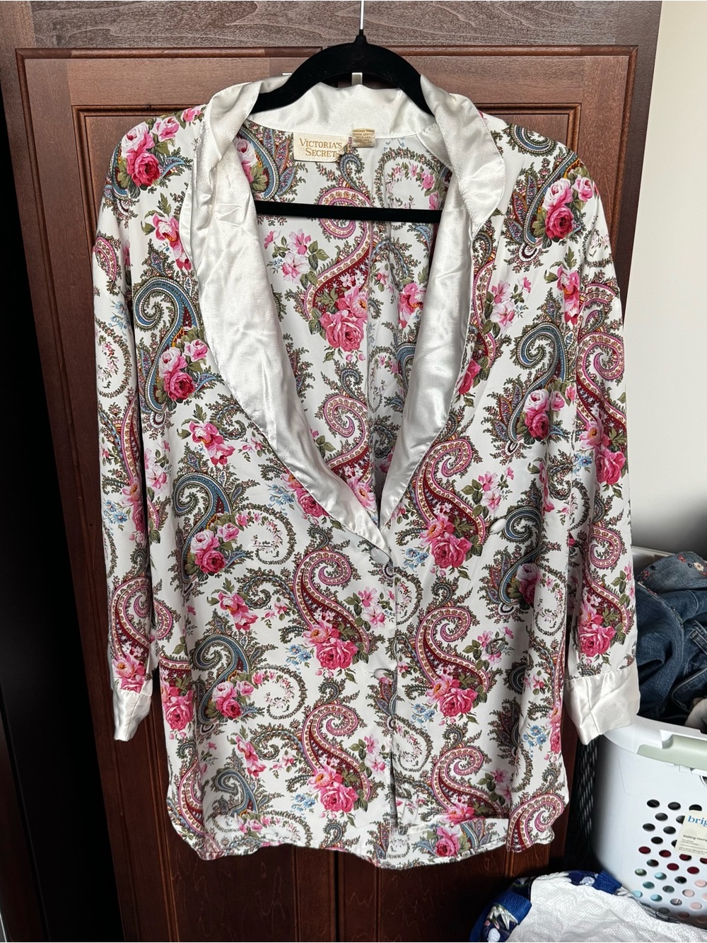 Victoria Secret Gold Label Vintage Floral Paisley Satin Sleep Robe Top S